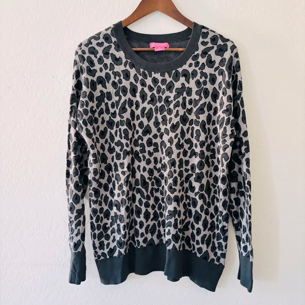 Isaac‎ Mizrahi Black and Gray Leopard Animal Print Sweater XL